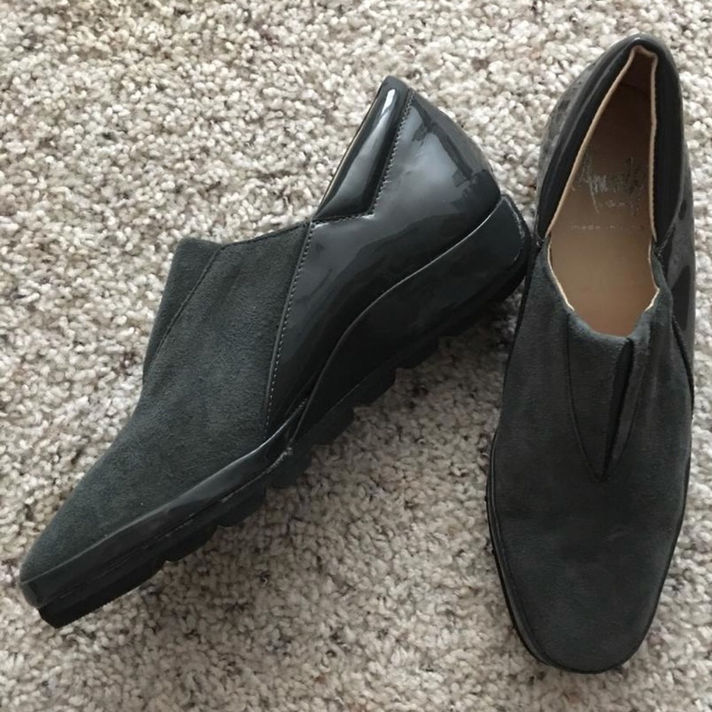 Amalfi wedge slip-on leather and suede shoe